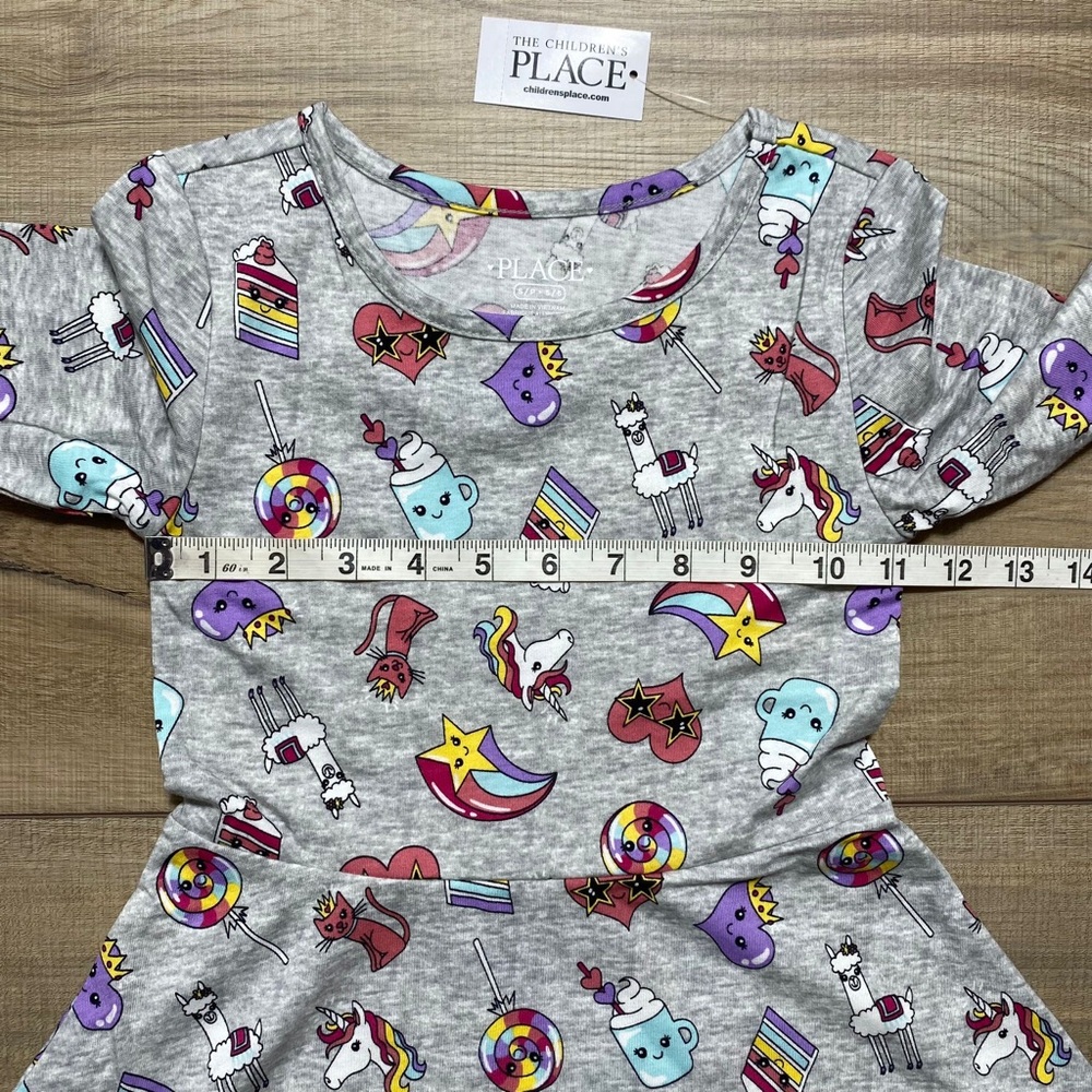 Girl's The Children's Place Long Sleeve Unicorn Skater Everyday Dress Small 5/6 - Picture 2 of 9